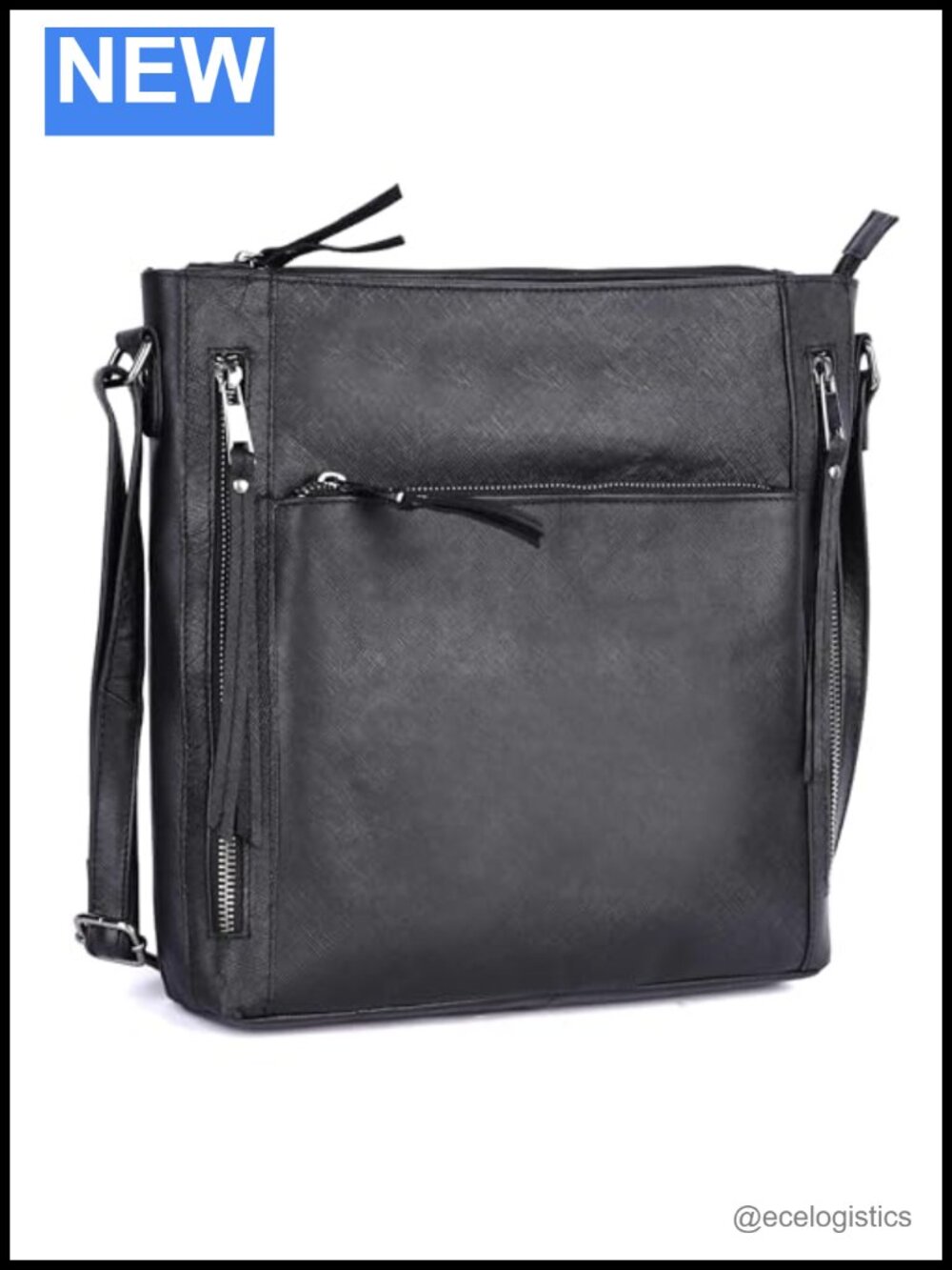 Genuine Leather Large Crossbody Bag Double Zip Adjustable Strap Women Handbag